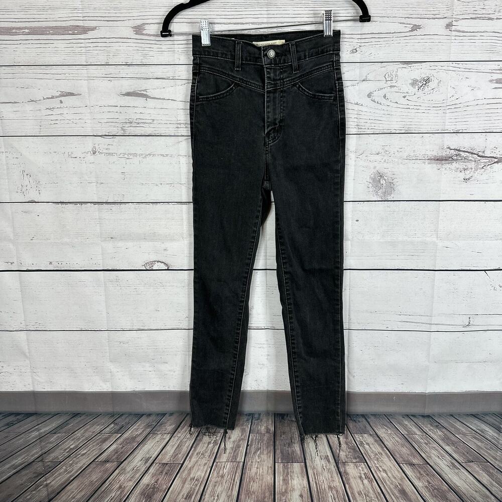 Levis Jeans Womens 24 Black Mile‎ High Super Skinny Frayed Faded Distressed